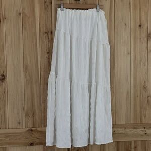 Summer White Tiered Maxi Skirt with Elastic Waist